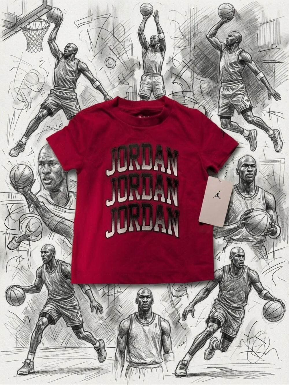 Jordan Red Kids' Short Sleeve Tee with Stacked Logo